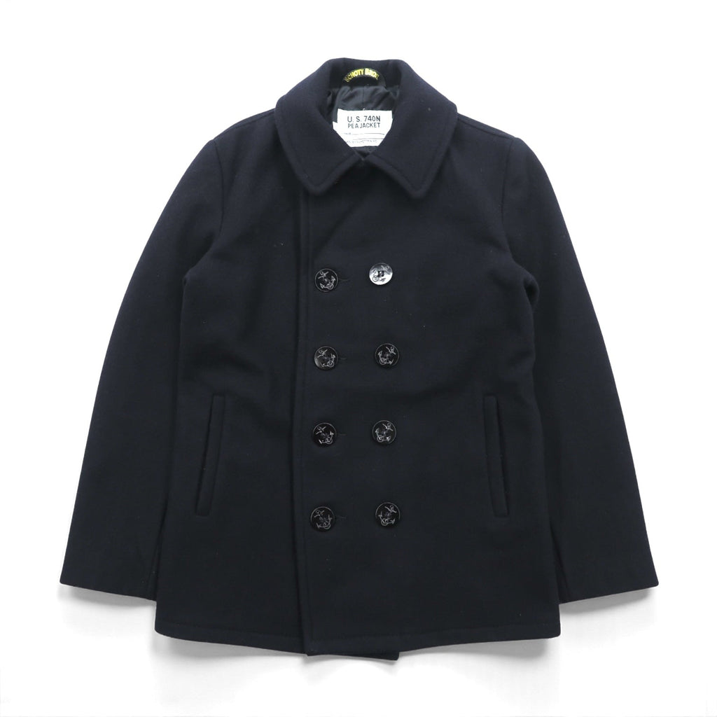 Schott Made in USA 10-Button Pea Coat, Medium, Navy Wool, U.S.740N, Style No. 7118