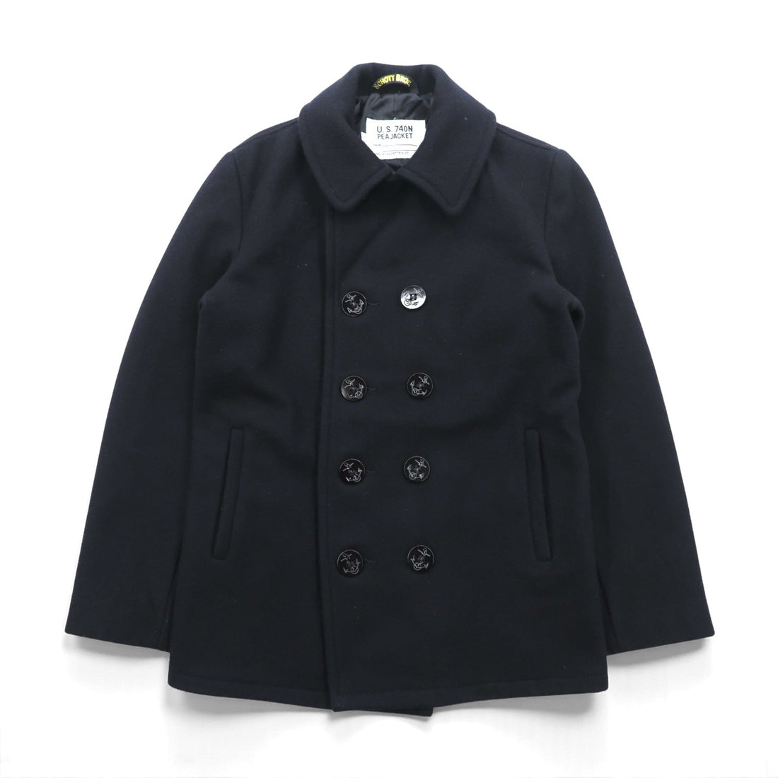 Schott Made in USA 10-Button Pea Coat, Medium, Navy Wool, U.S.740N, Style No. 7118