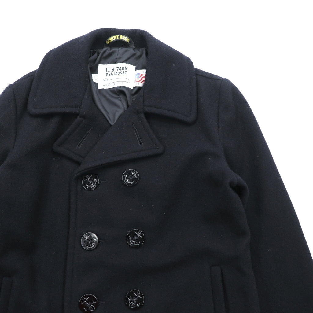 Schott Made in USA 10-Button Pea Coat, Medium, Navy Wool, U.S.740N, Style No. 7118