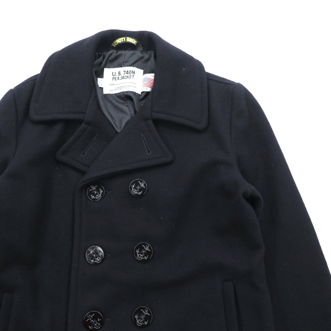 Schott Made in USA 10-Button Pea Coat, Medium, Navy Wool, U.S.740N, Style No. 7118