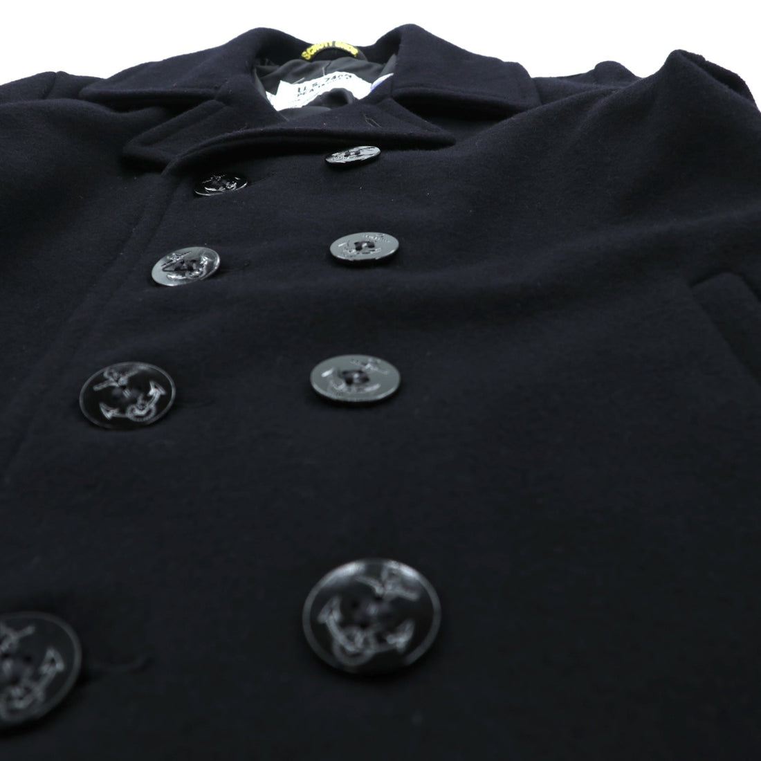 Schott Made in USA 10-Button Pea Coat, Medium, Navy Wool, U.S.740N, Style No. 7118