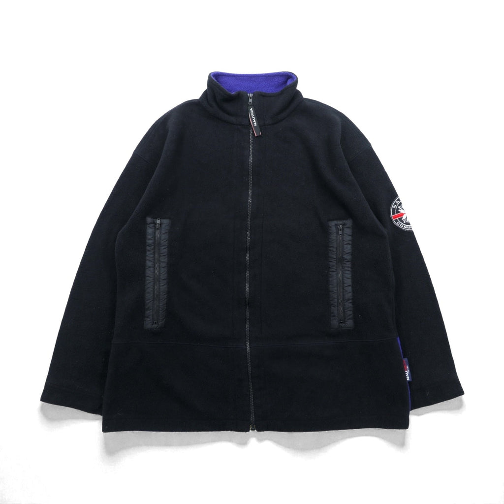 NAUTICA 00年代 フルジップ フリースジャケット XL ブラック スタンドカラー COMPETITION バックロゴ刺繍