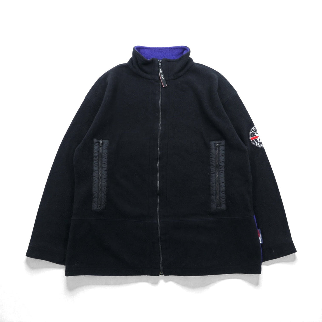 NAUTICA 00s Full Zip Fleece Jacket XL Black Stand Collar COMPETITION Back Logo Embroidery