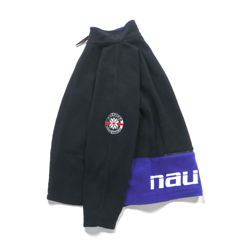 NAUTICA 00年代 フルジップ フリースジャケット XL ブラック スタンドカラー COMPETITION バックロゴ刺繍