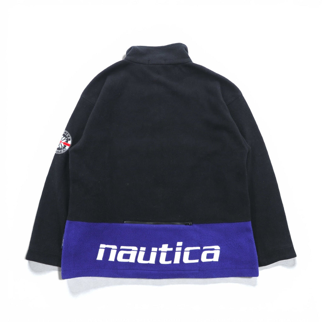 NAUTICA 00年代 フルジップ フリースジャケット XL ブラック スタンドカラー COMPETITION バックロゴ刺繍