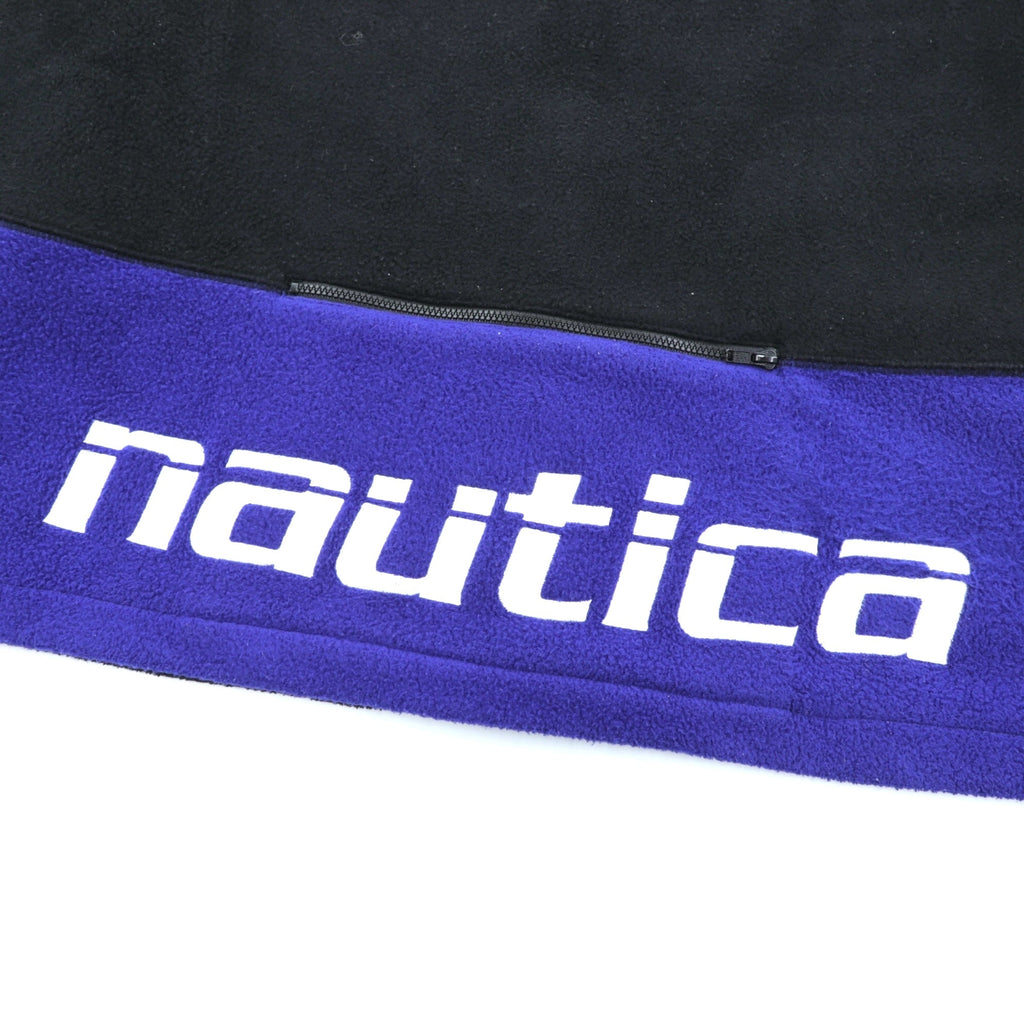 NAUTICA 00年代 フルジップ フリースジャケット XL ブラック スタンドカラー COMPETITION バックロゴ刺繍