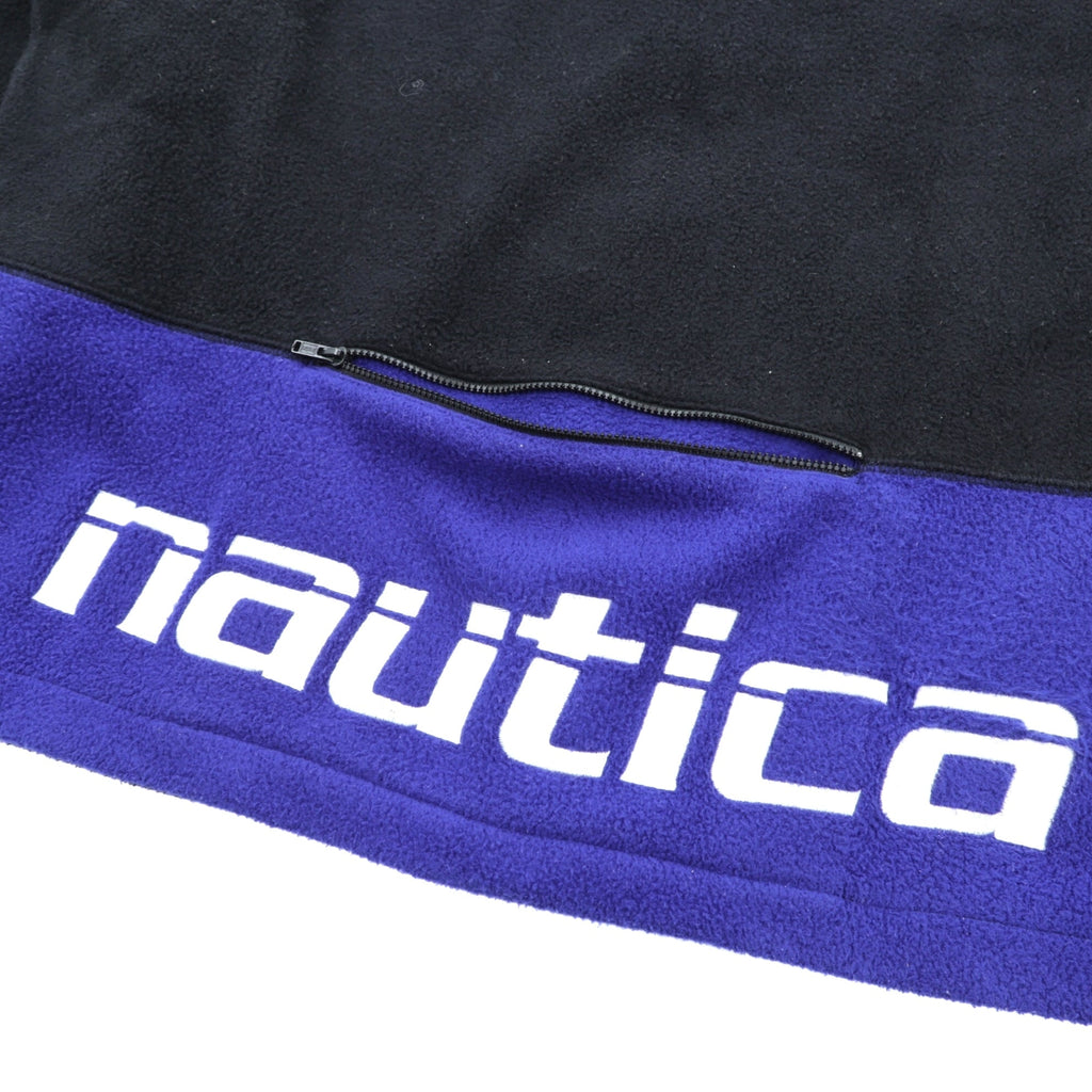 NAUTICA 00年代 フルジップ フリースジャケット XL ブラック スタンドカラー COMPETITION バックロゴ刺繍