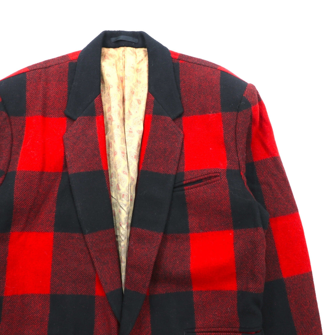 90s Japan Vintage Blazer バッファローチェック ツイード 1B テーラードジャケット ブレザー M レッド ウール 裏地 ペイズリー柄 INO 日本製