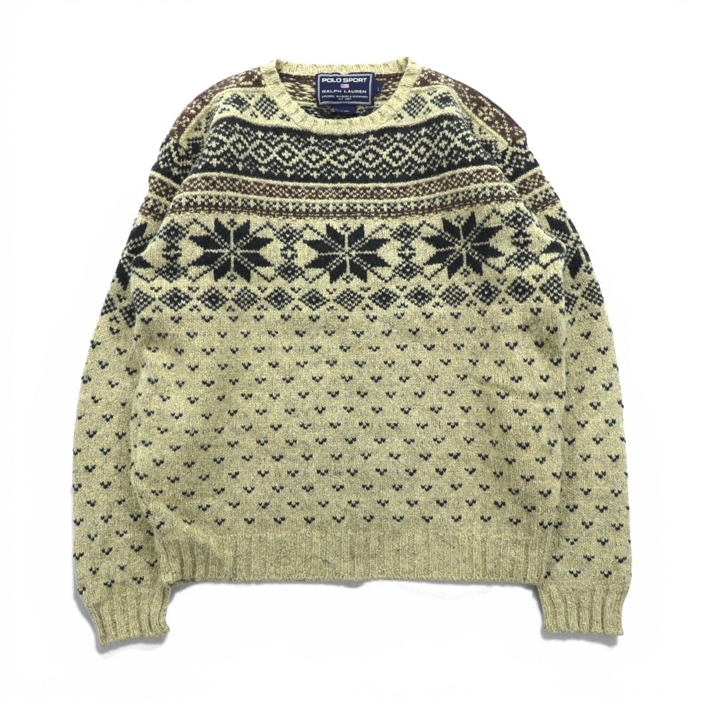 POLO SPORT RALPH LAUREN 90s Nordic Print Knit Sweater, Large, Wool and Silk Blend, Birdseye