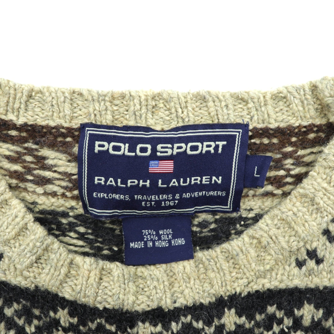POLO SPORT RALPH LAUREN 90s Nordic Print Knit Sweater, Large, Wool and Silk Blend, Birdseye