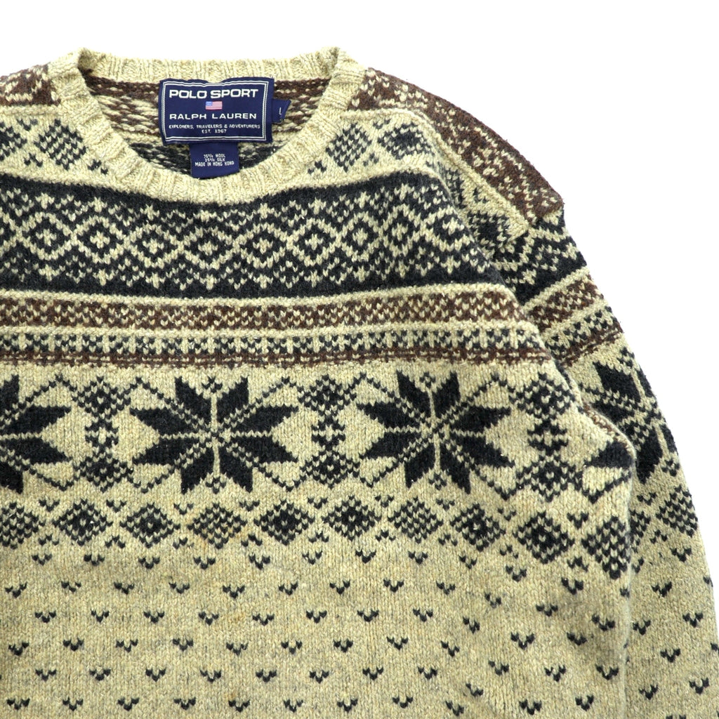 POLO SPORT RALPH LAUREN 90s Nordic Print Knit Sweater, Large, Wool and Silk Blend, Birdseye