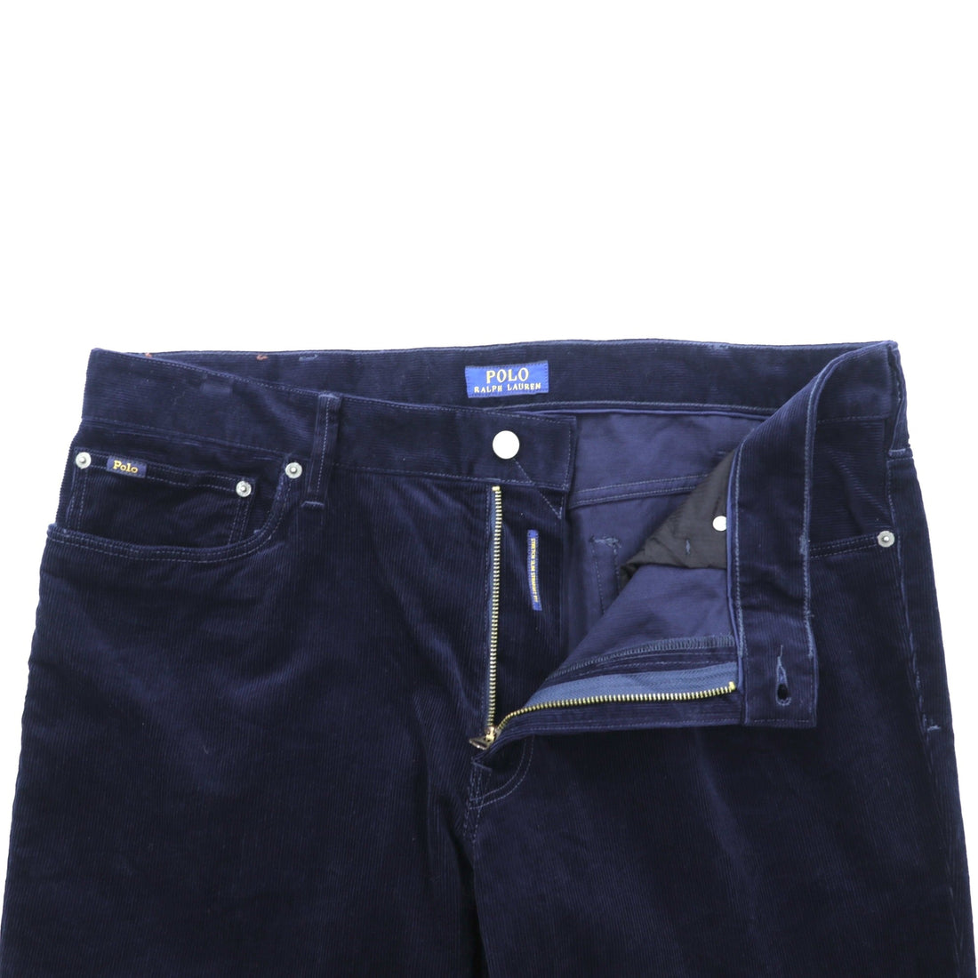 Polo Ralph Lauren Corduroy Chino Pants Slacks L Navy TALON Zip Leather Patch