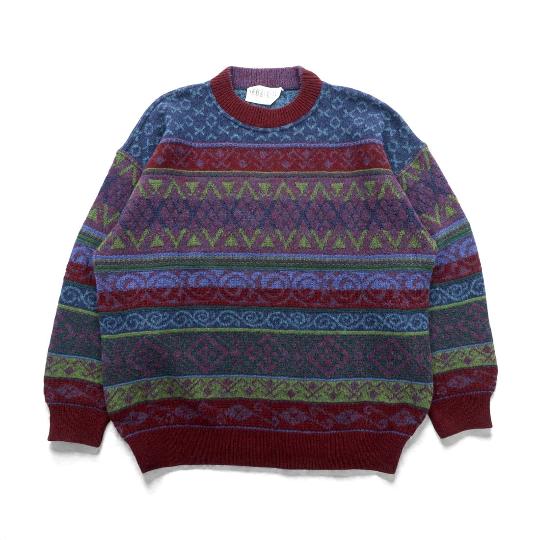 90s Italy Vintage Jacquard Knitwear GIORGIO ALLAN 総柄 フェアアイル ニット セーター XL ウール 羊毛 アルパカ混 90年代 イタリア製
