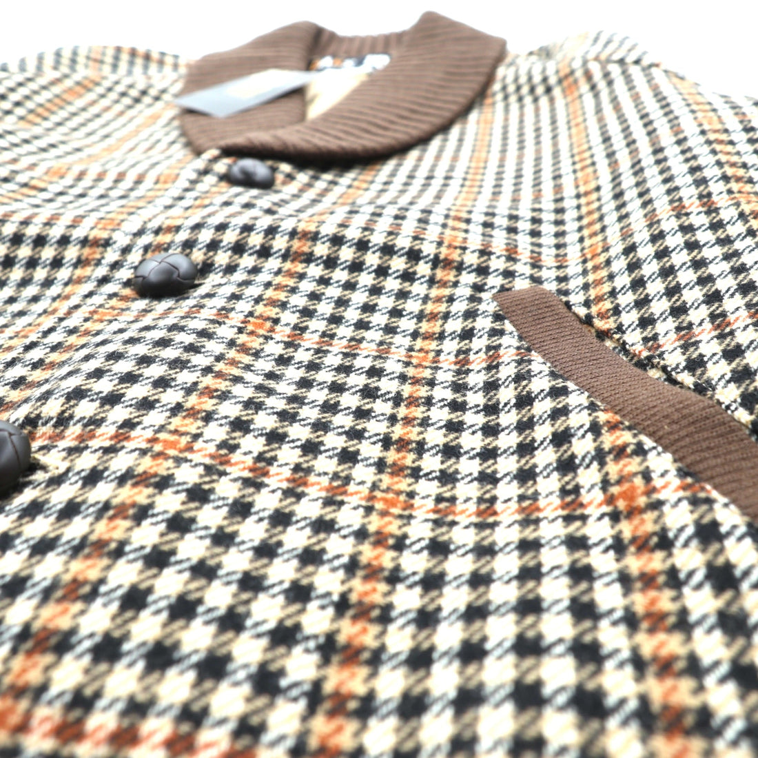DAKS 90s Made in Japan Shawl Color Rib Blouson S Wool Gun Club Check Covered Button Unused