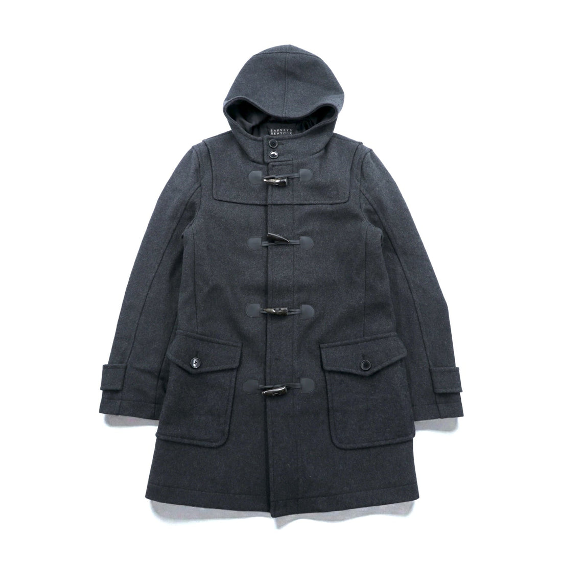 BARNEYS NEW YORK Duffle Coat, XL, Gray Wool, Toggle Button, Hooded