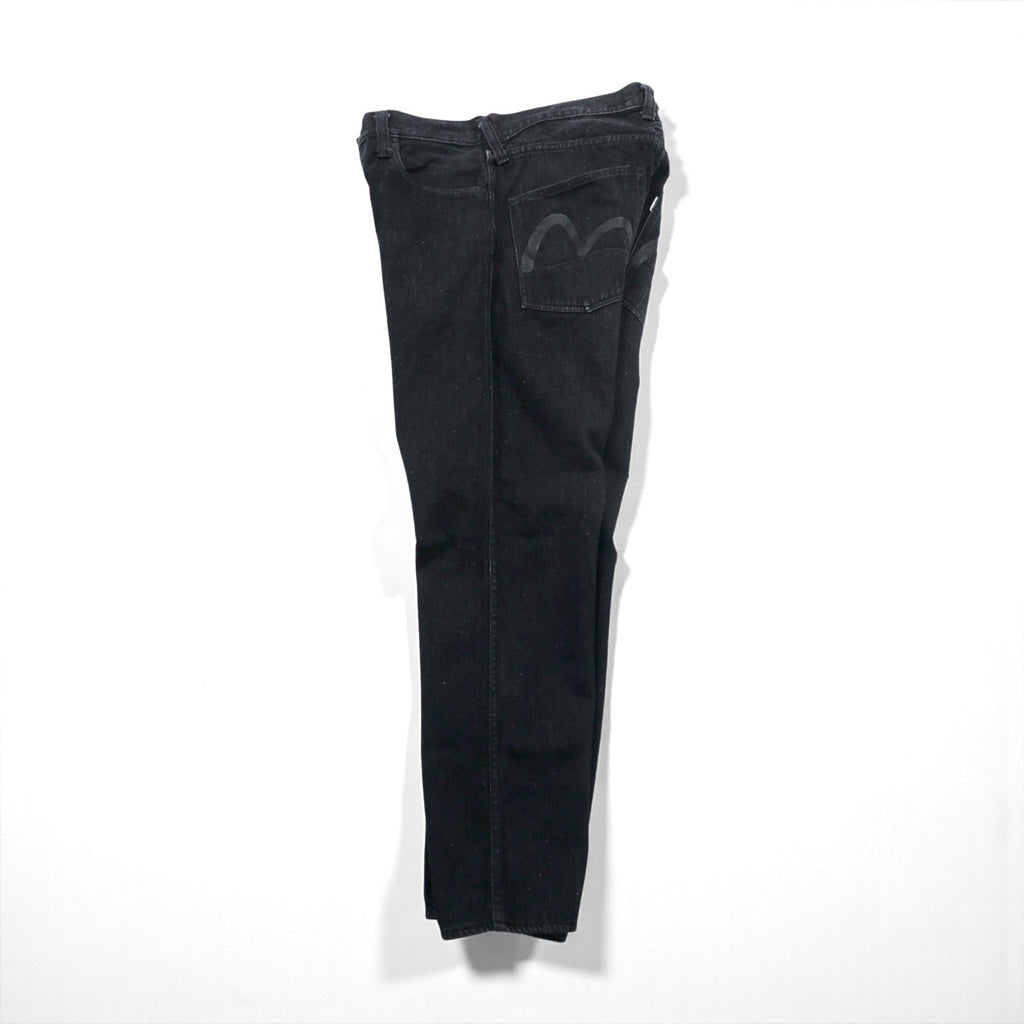 EVISU Made in Japan Black Denim Pants Jeans Medium Tapered 5020 Seagull Paint