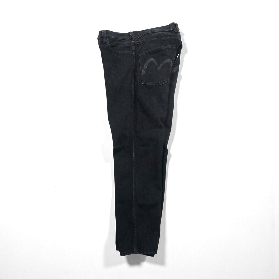 EVISU Made in Japan Black Denim Pants Jeans Medium Tapered 5020 Seagull Paint