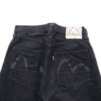 EVISU Made in Japan Black Denim Pants Jeans Medium Tapered 5020 Seagull Paint