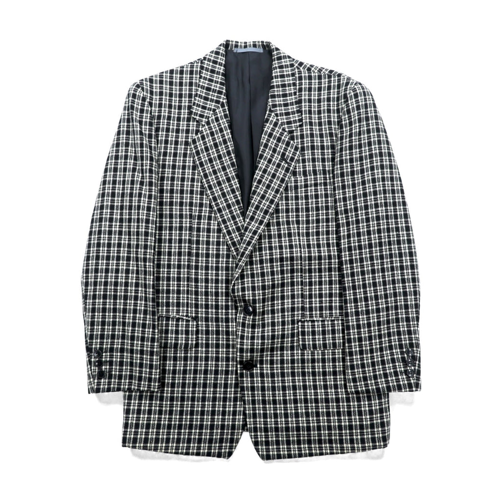 Corpus Christi Tweed 2B Tailored Jacket, Leather, Size L, Black Wool Tartan Check