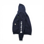 carhartt プルオーバー パーカー L ネイビー 裏起毛 カンガルーポケット 袖ロゴ K288