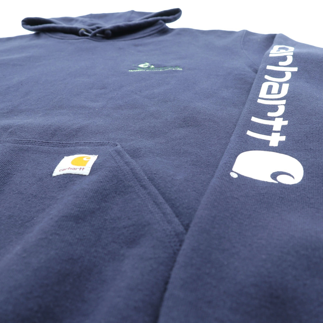 carhartt プルオーバー パーカー L ネイビー 裏起毛 カンガルーポケット 袖ロゴ K288