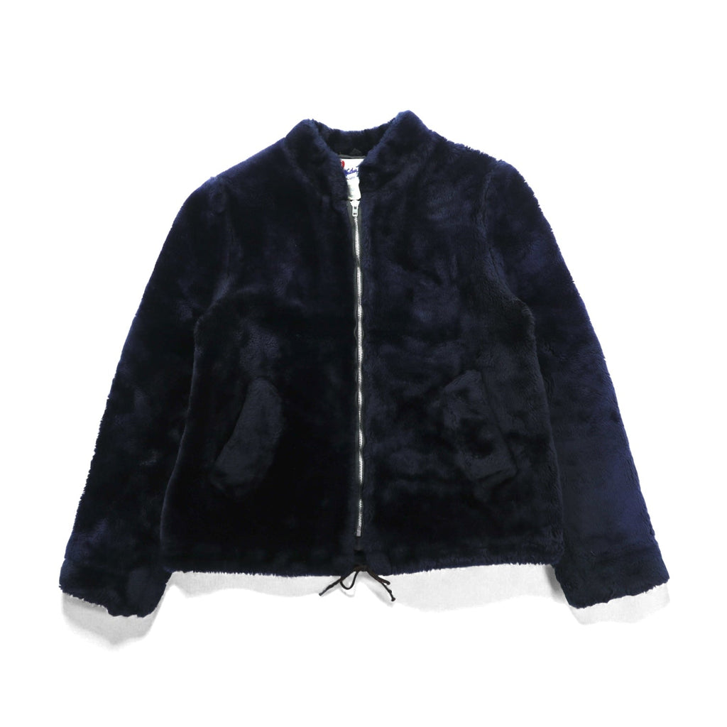 Weather Tamer 80s Made in USA Vintage Acrylic Fur Cropped Fleece Jacket, Size L, Navy, Ideal Zip
