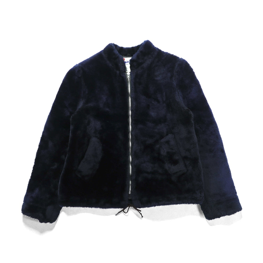 Weather Tamer 80s Made in USA Vintage Acrylic Fur Cropped Fleece Jacket, Size L, Navy, Ideal Zip