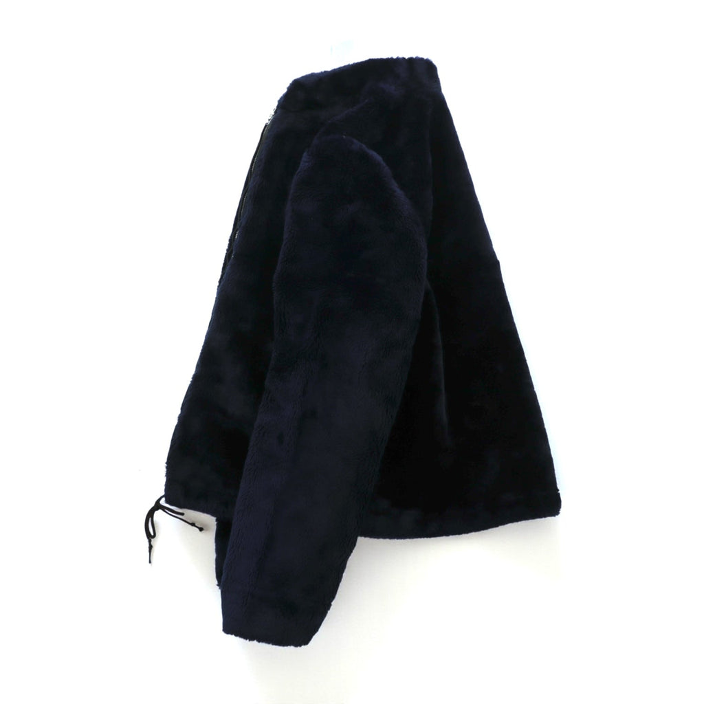 Weather Tamer 80s Made in USA Vintage Acrylic Fur Cropped Fleece Jacket, Size L, Navy, Ideal Zip