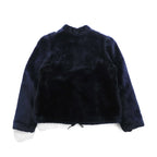 Weather Tamer 80s Made in USA Vintage Acrylic Fur Cropped Fleece Jacket, Size L, Navy, Ideal Zip