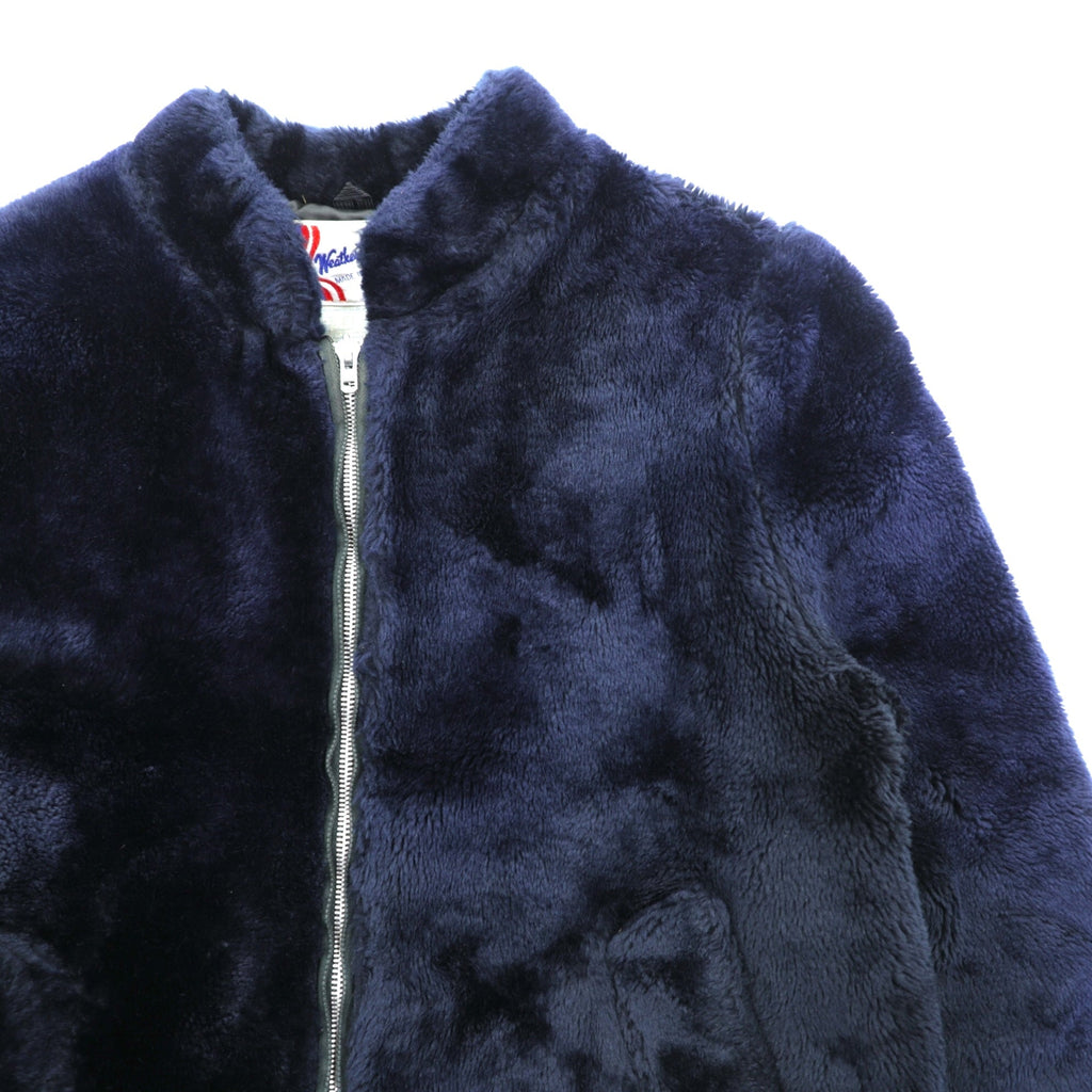 Weather Tamer 80s Made in USA Vintage Acrylic Fur Cropped Fleece Jacket, Size L, Navy, Ideal Zip