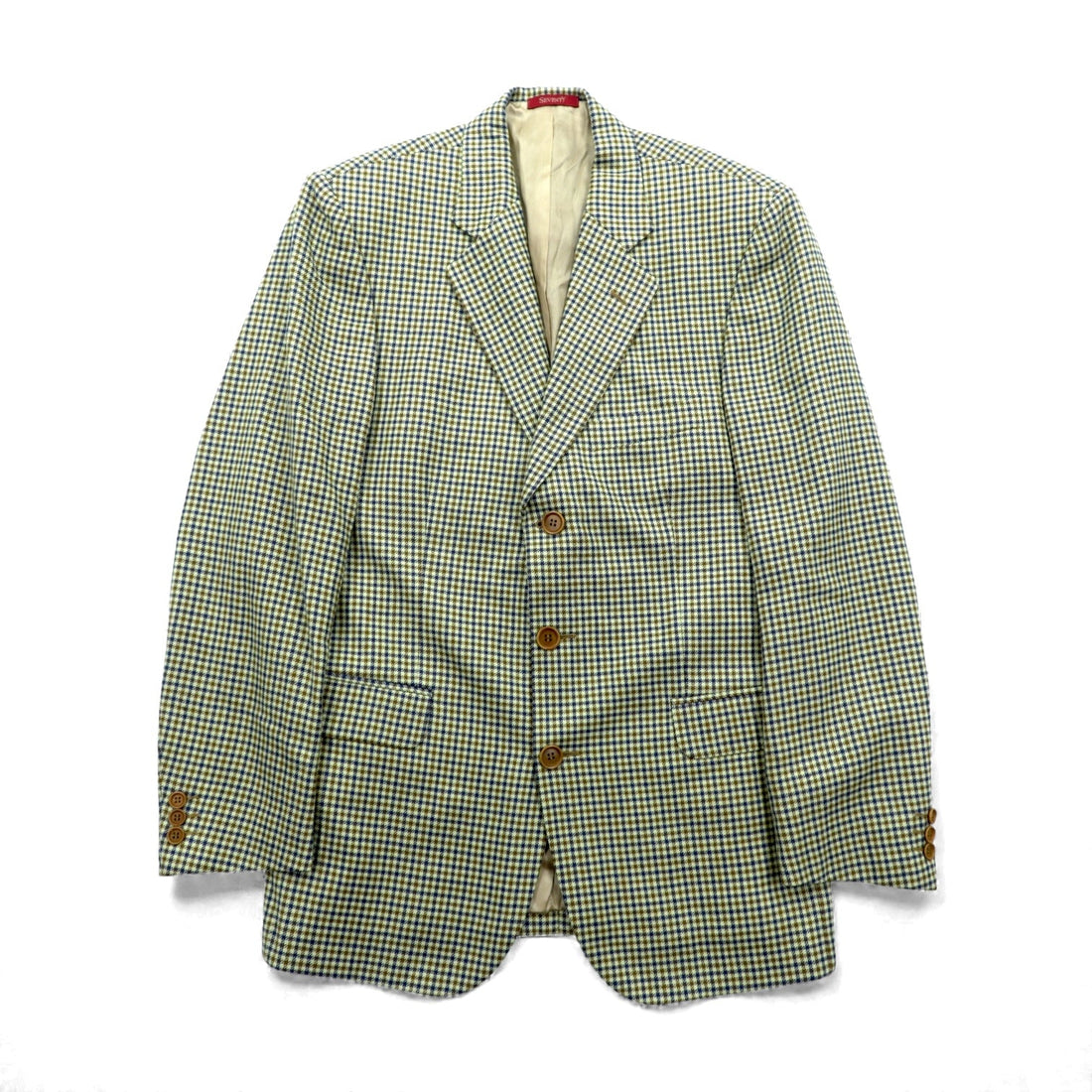 SEVENTY Made in Italy Tweed 3B Tailored Jacket Leather Medium Beige Wool Glen Check