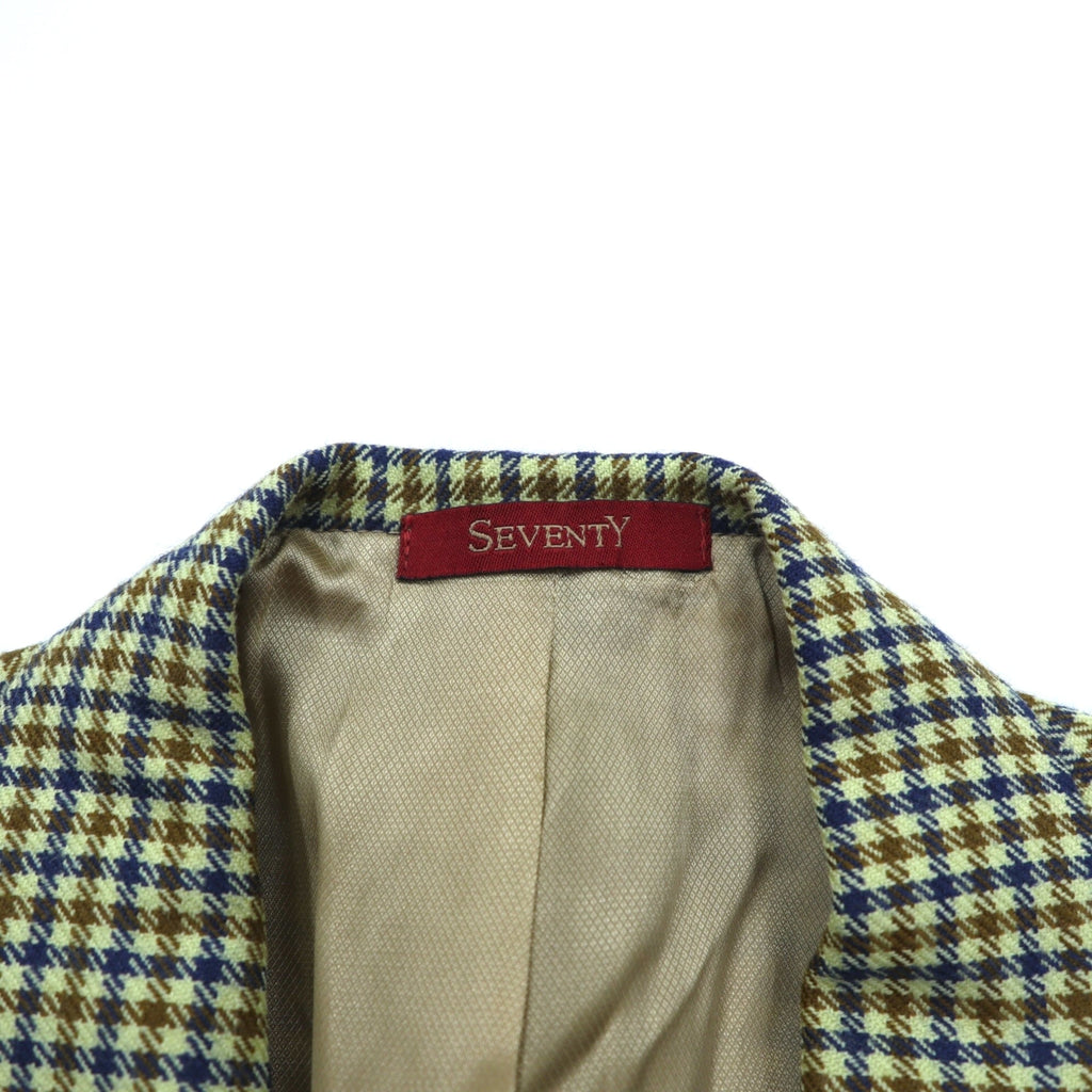 SEVENTY Made in Italy Tweed 3B Tailored Jacket Leather Medium Beige Wool Glen Check