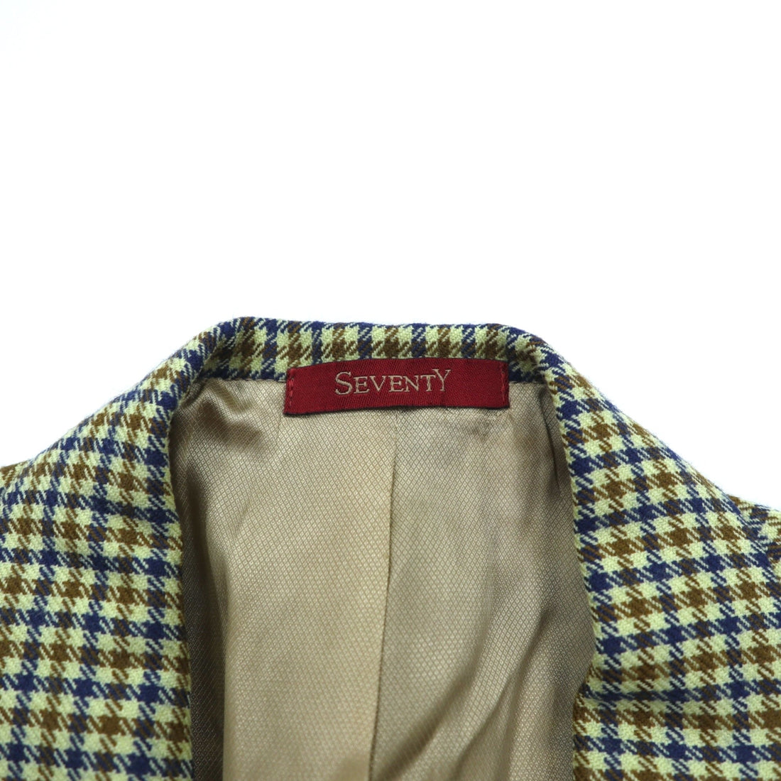 SEVENTY Made in Italy Tweed 3B Tailored Jacket Leather Medium Beige Wool Glen Check