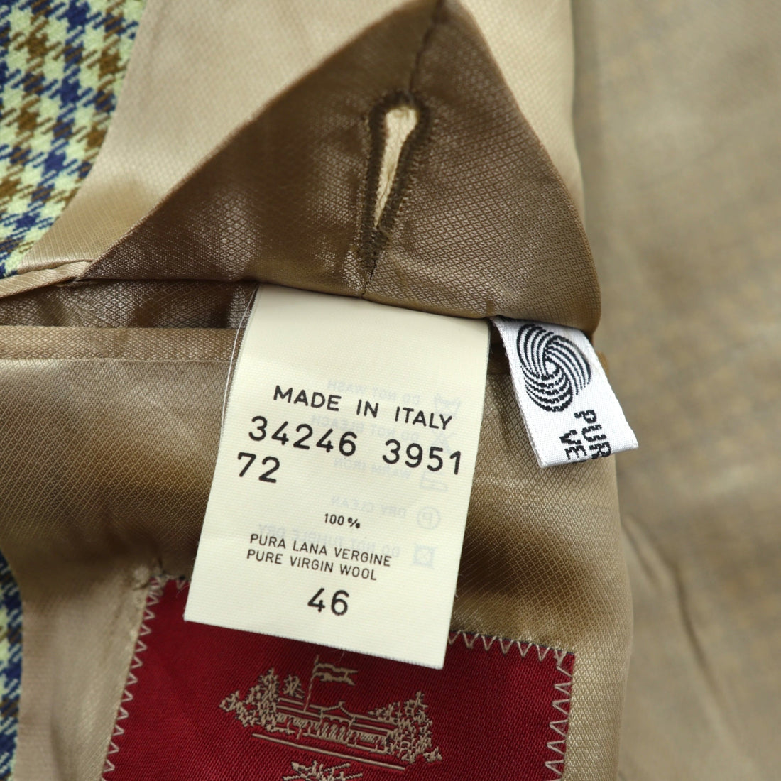 SEVENTY Made in Italy Tweed 3B Tailored Jacket Leather Medium Beige Wool Glen Check