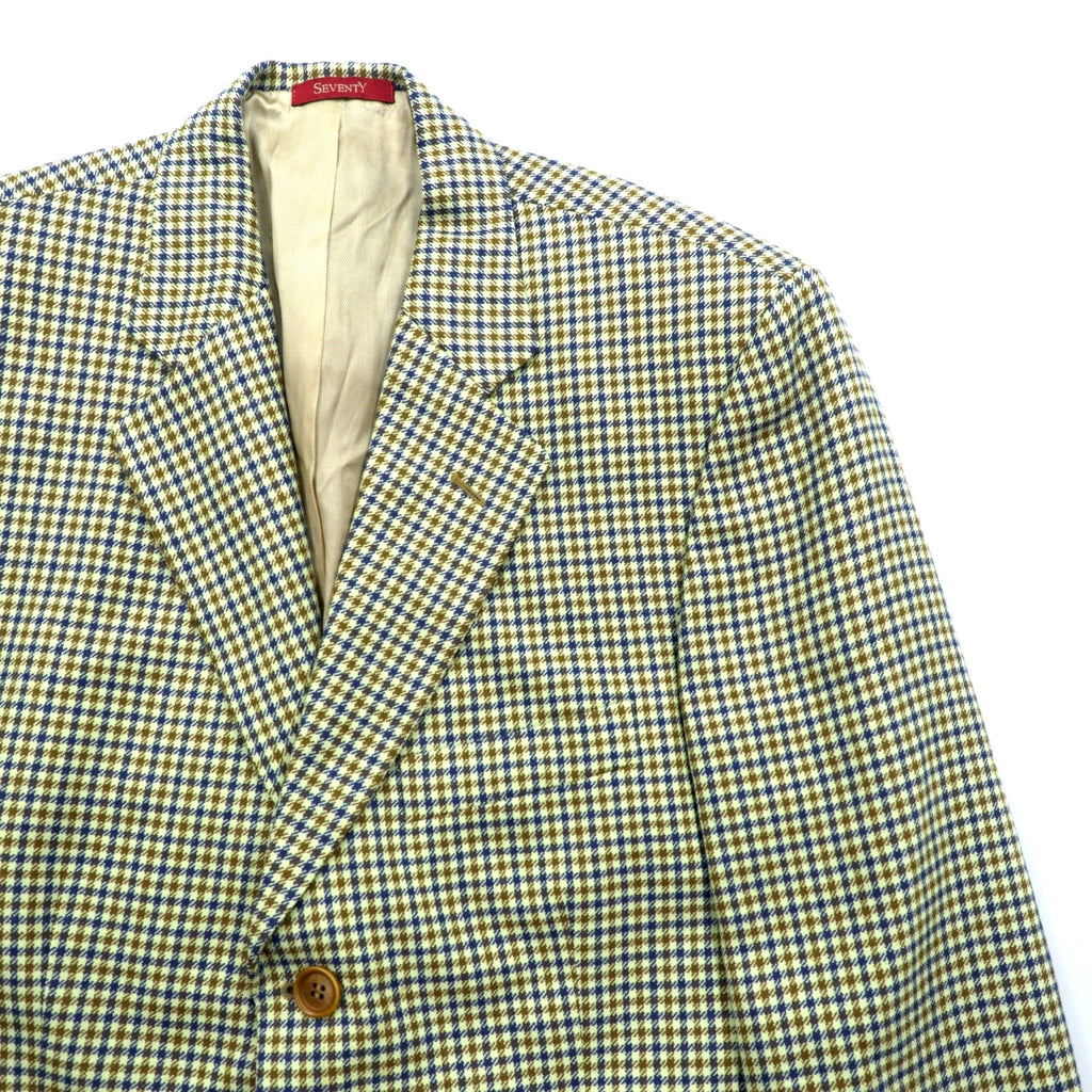 SEVENTY Made in Italy Tweed 3B Tailored Jacket Leather Medium Beige Wool Glen Check