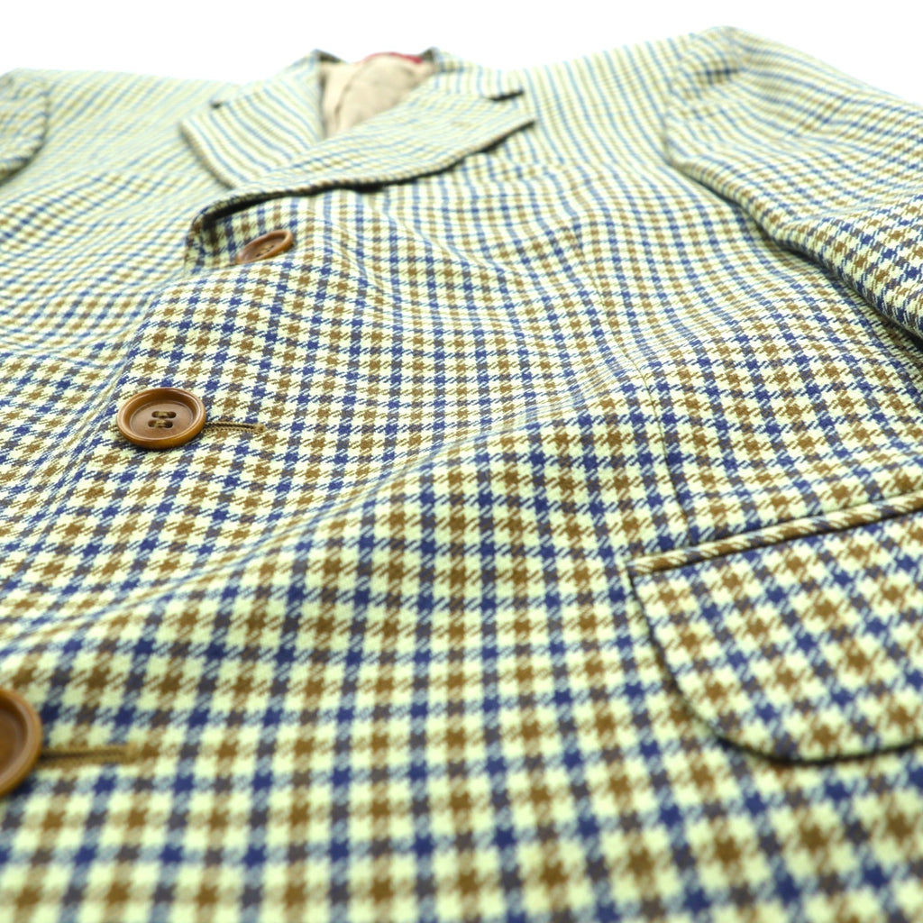 SEVENTY Made in Italy Tweed 3B Tailored Jacket Leather Medium Beige Wool Glen Check