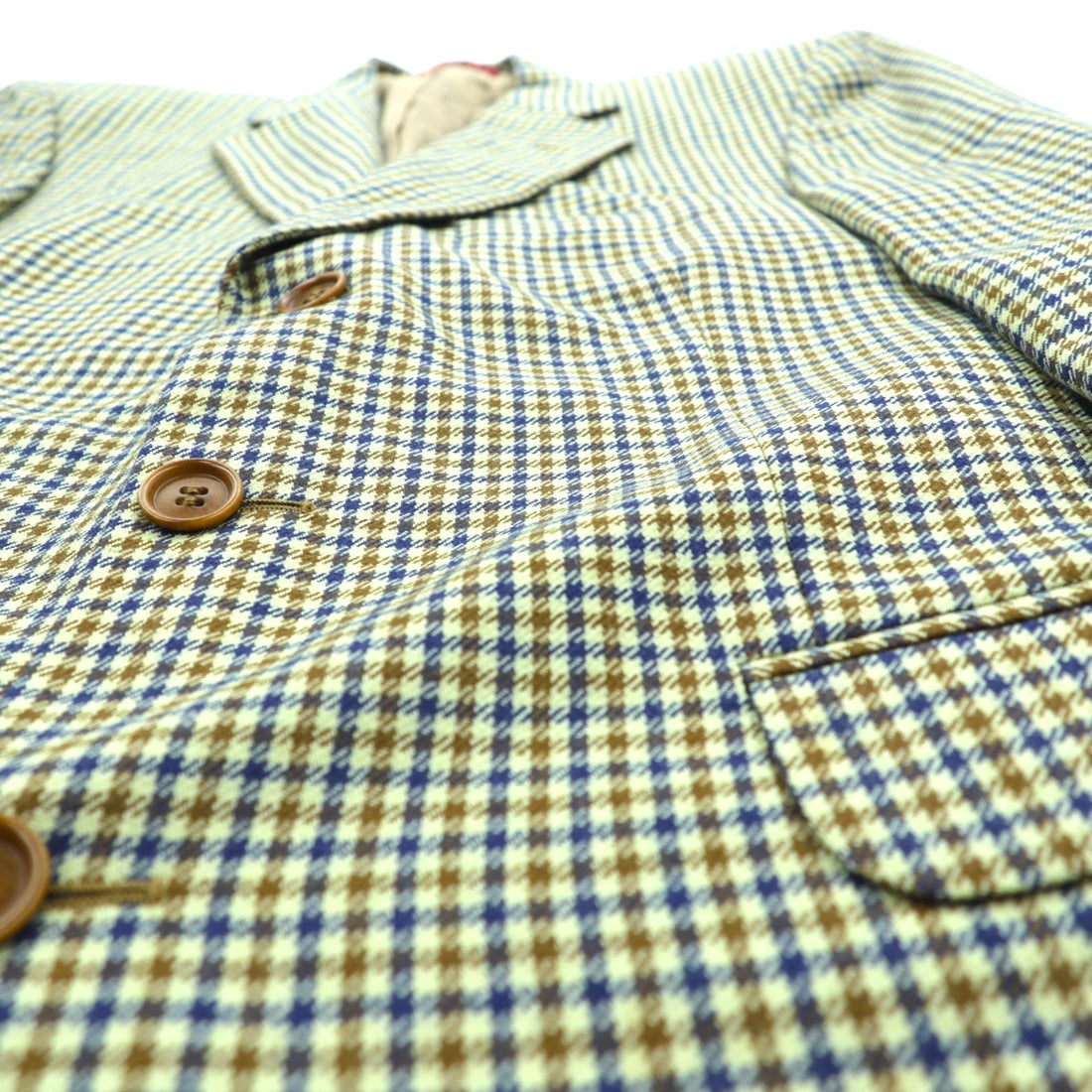 SEVENTY Made in Italy Tweed 3B Tailored Jacket Leather Medium Beige Wool Glen Check