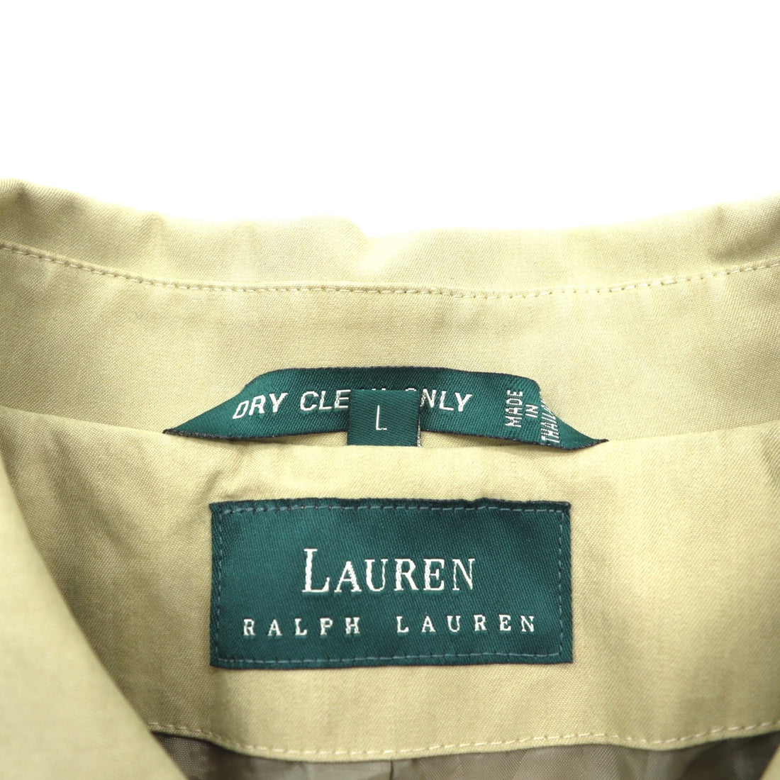 LAUREN RALPH 90s Peach Skin Balmacaan Coat, Soutien Collar, Large, Beige, with a hidden placket and cotton lining.
