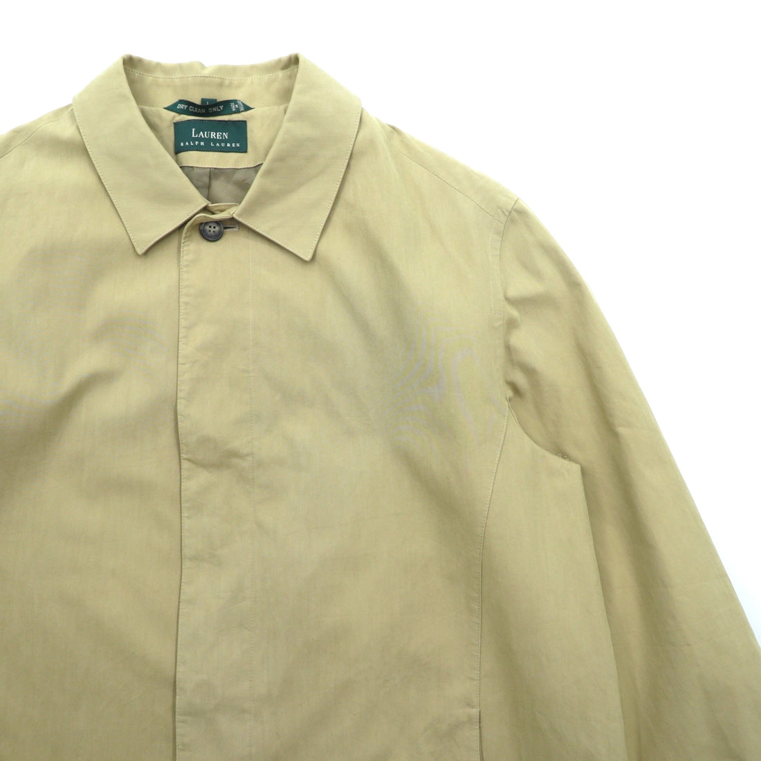 LAUREN RALPH 90s Peach Skin Balmacaan Coat, Soutien Collar, Large, Beige, with a hidden placket and cotton lining.
