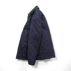 Polo Ralph Lauren 90年代 中綿 キルティングジャケット L ネイビー 襟コーデュロイ ダブルジップ チンストラップ エルボーパッチ 裏地チェック