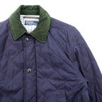 Polo Ralph Lauren 90年代 中綿 キルティングジャケット L ネイビー 襟コーデュロイ ダブルジップ チンストラップ エルボーパッチ 裏地チェック