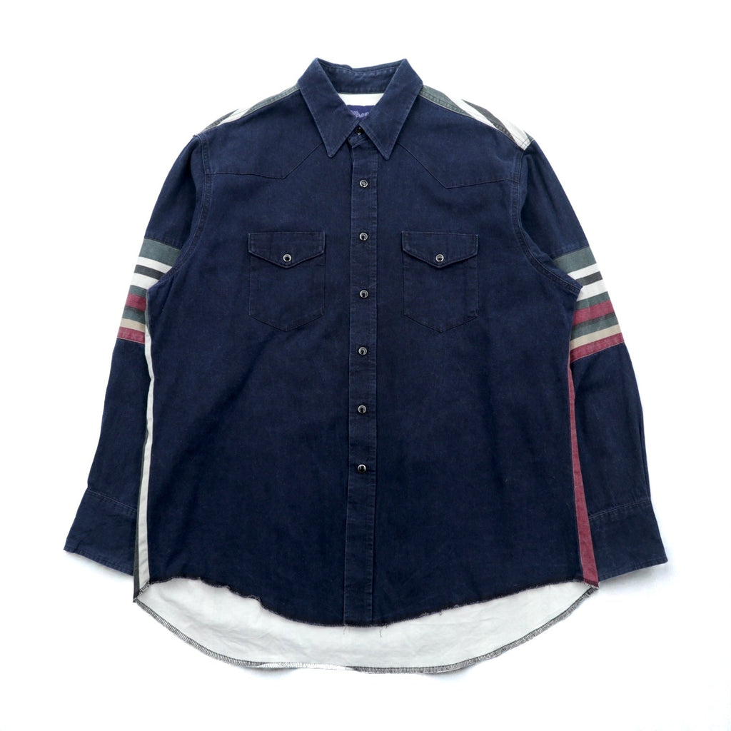 Wrangler 90年代 デニム ウエスタン シャツ XL ネイビー 濃紺 ストライプ 胸ポケット 切替デザイン