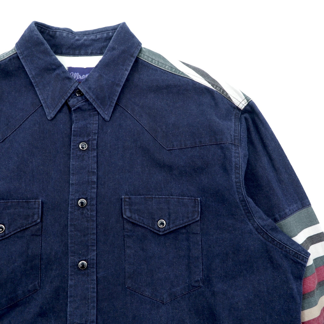 Wrangler 90年代 デニム ウエスタン シャツ XL ネイビー 濃紺 ストライプ 胸ポケット 切替デザイン