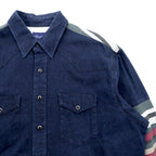 Wrangler 90年代 デニム ウエスタン シャツ XL ネイビー 濃紺 ストライプ 胸ポケット 切替デザイン