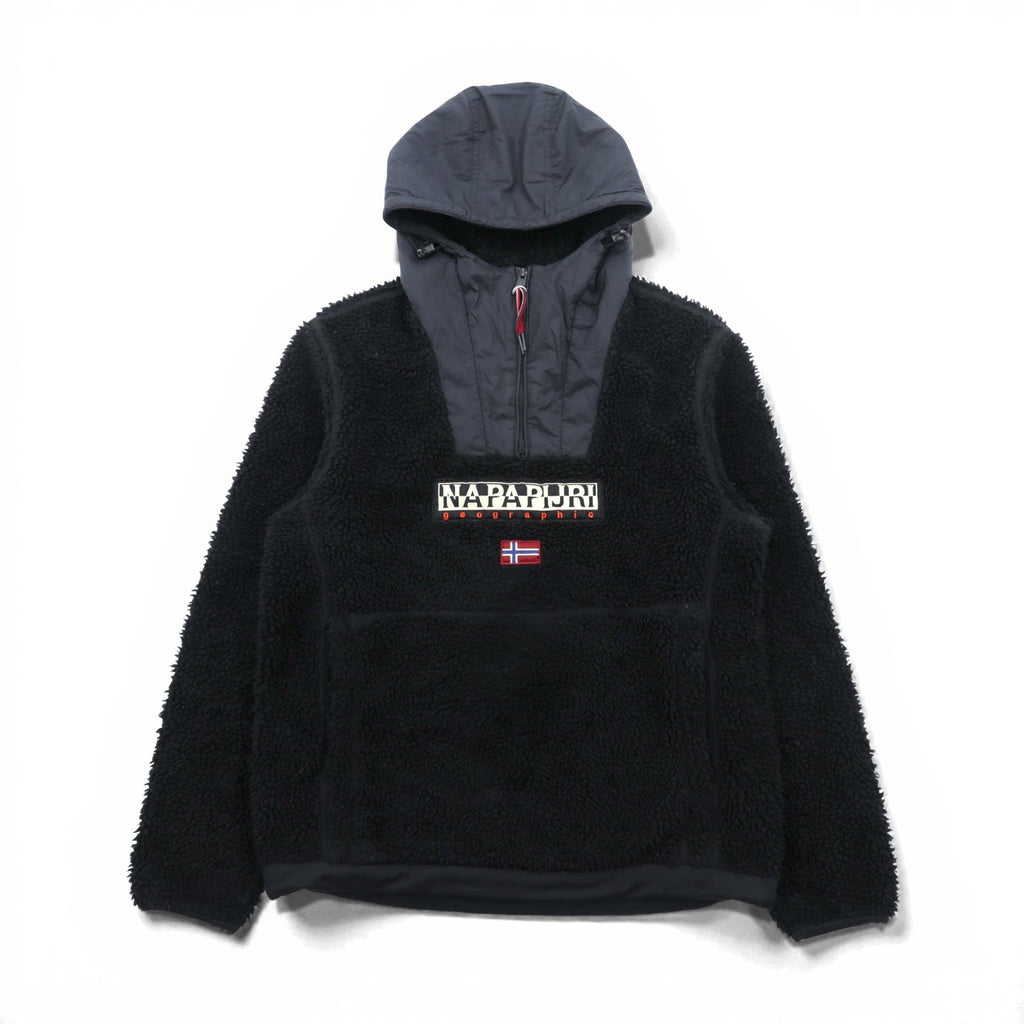 NAPAPIJRI ハーフジップ アノラックパーカー シェルパ フリースジャケット M ブラック ドローコード Teide Fleece Hoodie N0Y13M