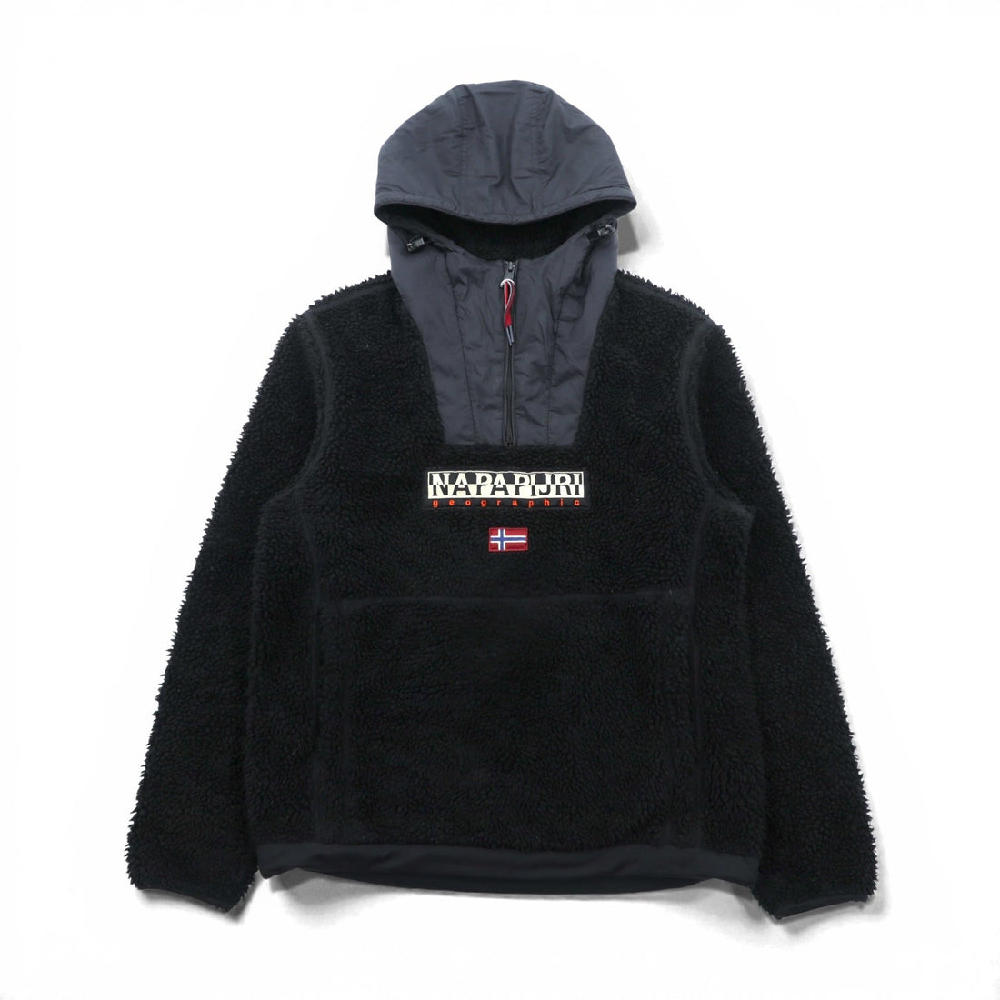 NAPAPIJRI Half Zip Anorak Hoodie Sherpa Fleece Jacket M Black Drawcord Teide N0Y13M