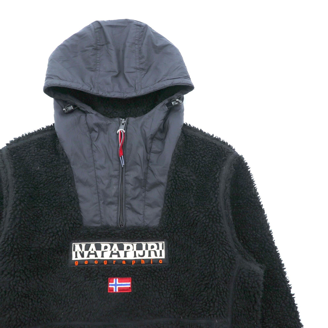 NAPAPIJRI ハーフジップ アノラックパーカー シェルパ フリースジャケット M ブラック ドローコード Teide Fleece Hoodie N0Y13M