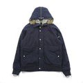 Woolrich N-2B Flight Jacket Padded Bomber Jacket, Size L, Navy, Short Length, Nylon Rabbit Hoodie, Faux Fur