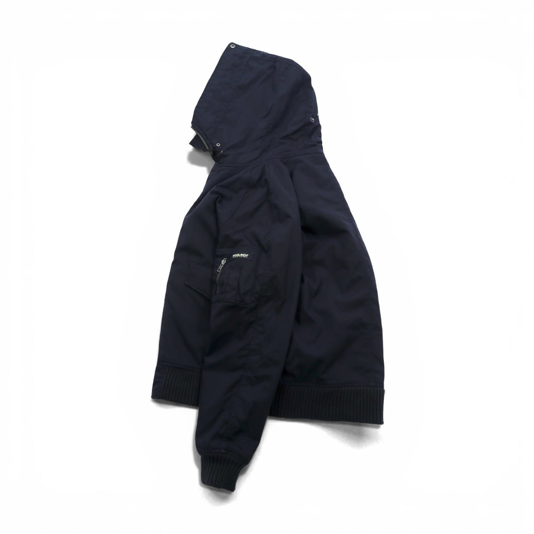 Woolrich N-2B Flight Jacket Padded Bomber Jacket, Size L, Navy, Short Length, Nylon Rabbit Hoodie, Faux Fur