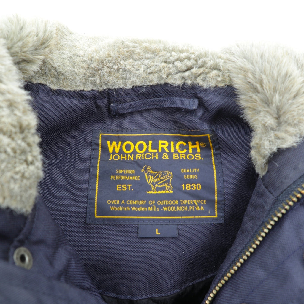 Woolrich N-2B Flight Jacket Padded Bomber Jacket, Size L, Navy, Short Length, Nylon Rabbit Hoodie, Faux Fur